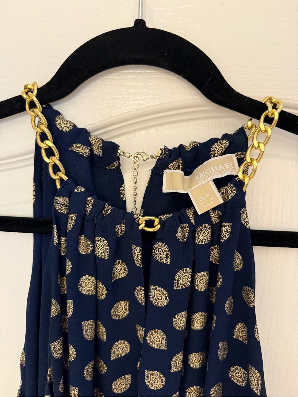 MICHAEL Michael Kors Navy Halter High-Low Dress with Gold Dot Print - Picture 3 of 4